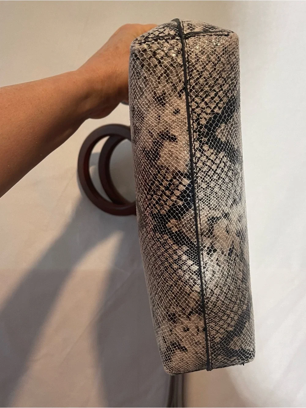 Street Level Nela Snakeskin Print Ring Handle Satchel Bag Grey Black